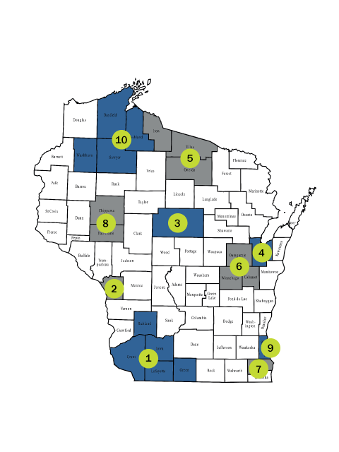 Map of Advancing Behavioral Health Initiative Projects in Wisconsin